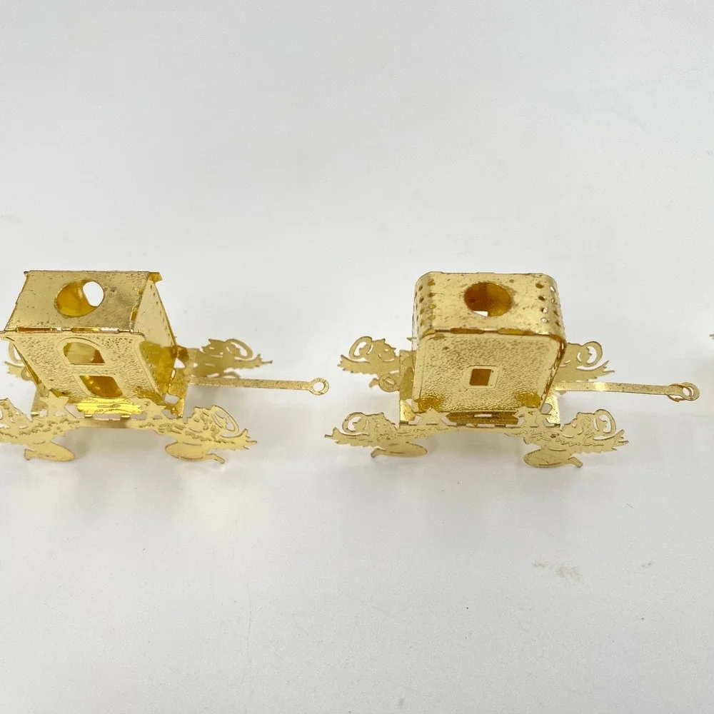 Vintage Gold Filigree Metal Angel and Carriage Christmas Ornament Set‎ 5pc